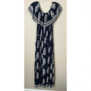 Kori America Womens Navy Blue Floral Off The Shoulder Maxi Dress Size S